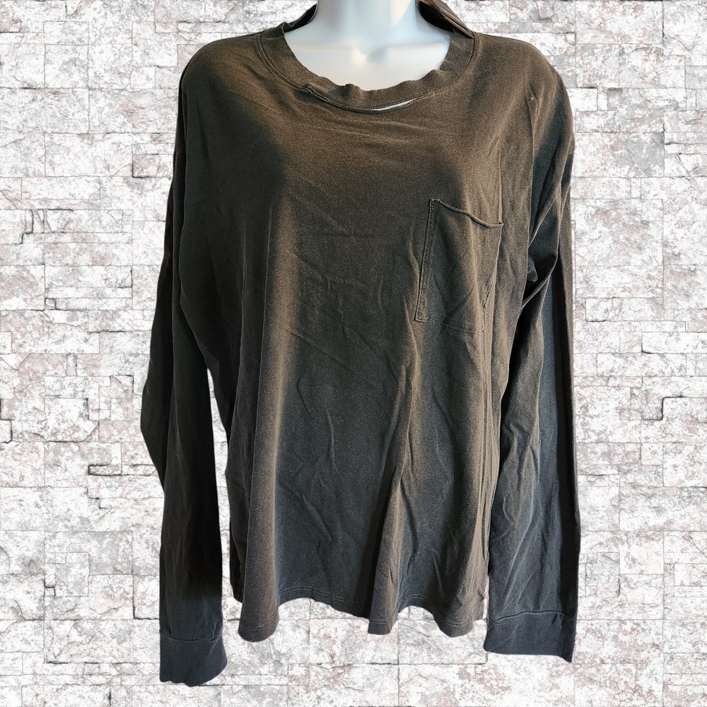 n:philanthropy Womens Distressed Long Sleeve Pocket T-Shirt Gray XL NEW